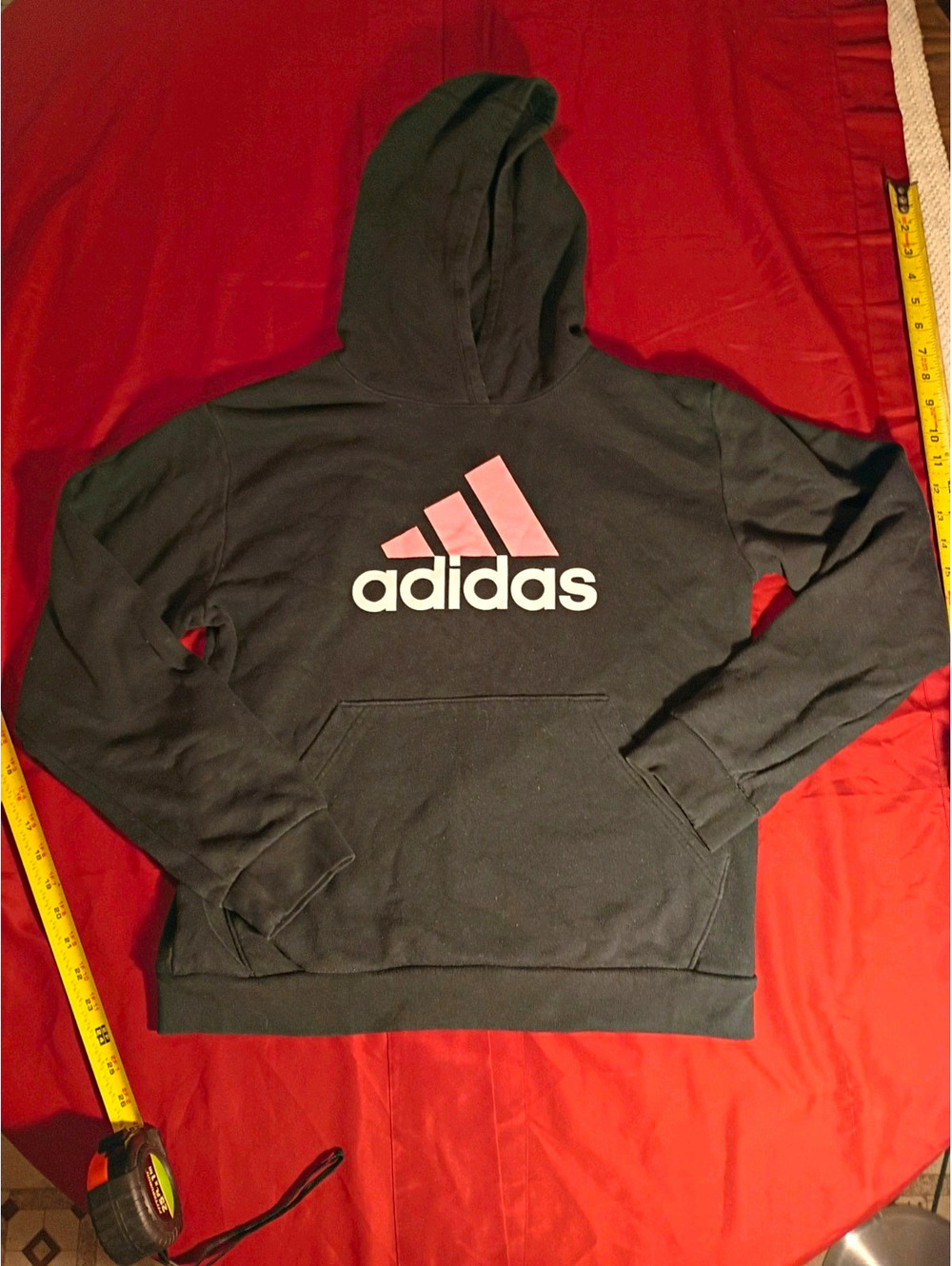 Adidas Regular Fit Black Hoodie with Pink Logo Size L